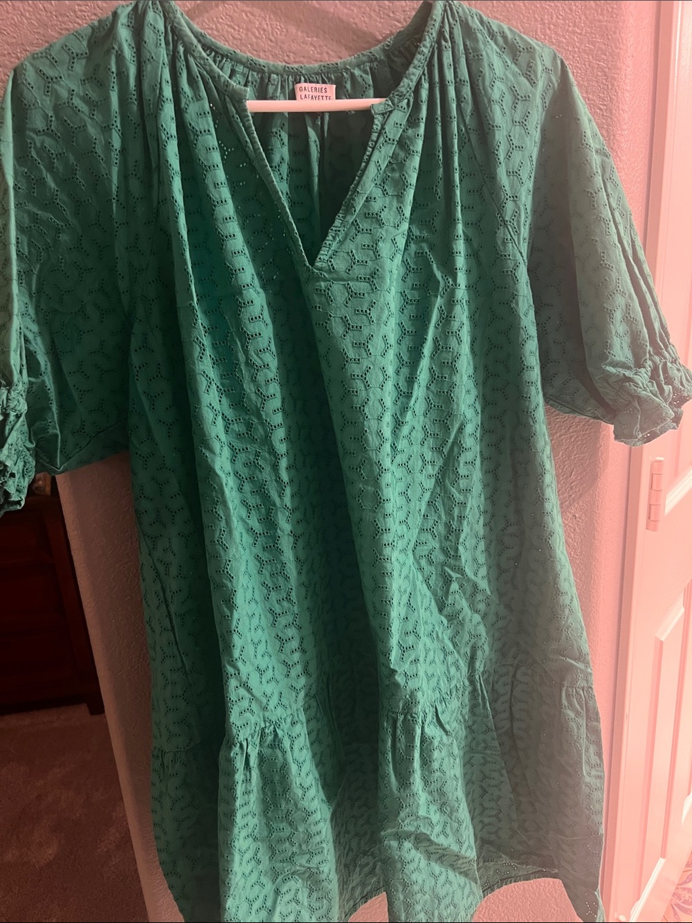 Galeries Lafayette Green Eyelet V-Neck Tunic